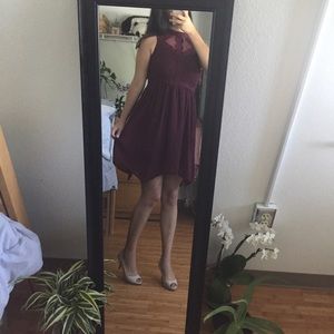burgundy lace detailed dress